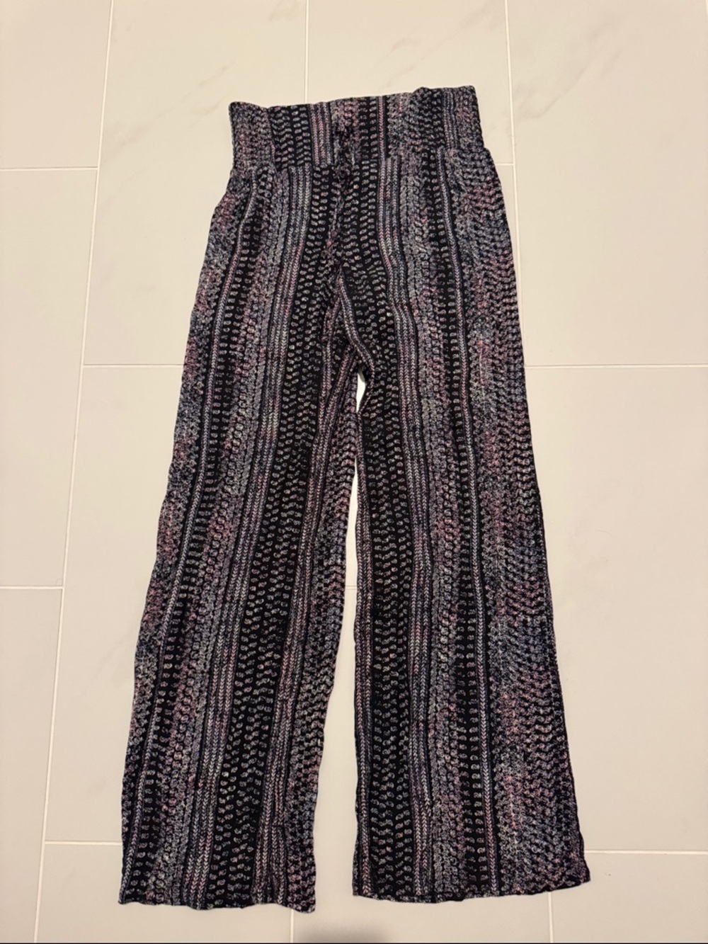 High-Waist Wide Leg Pants - Black with Pink & Blue Stripes
